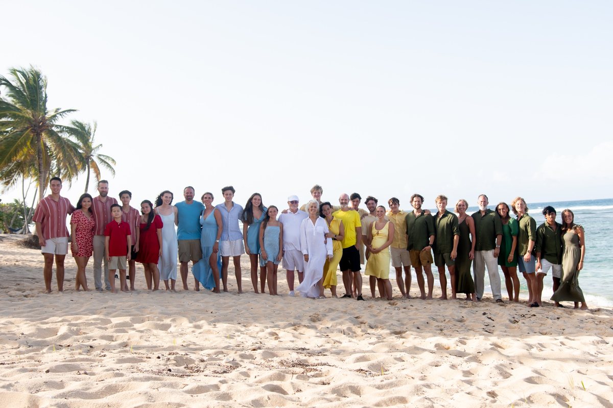 Julie Day's extended family together on a beach