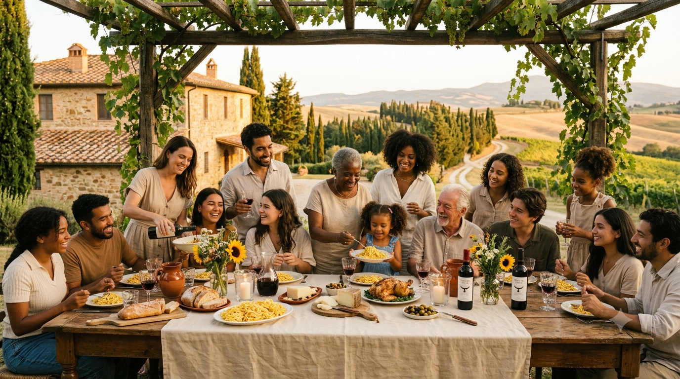 Family group gathered outdoors